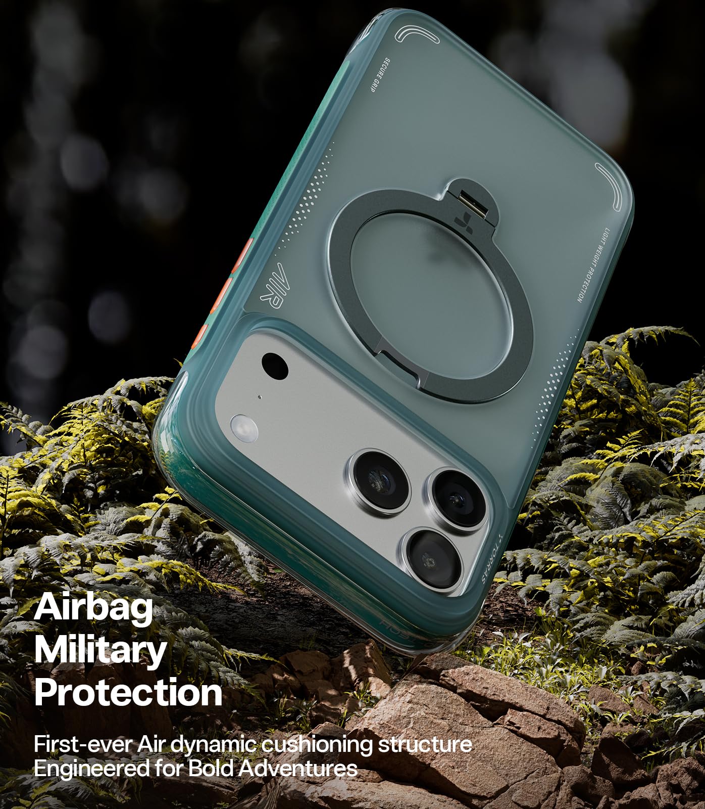TORRAS Ostand Q3 Air - Custodia per iPhone 17 Pro con airbag reali